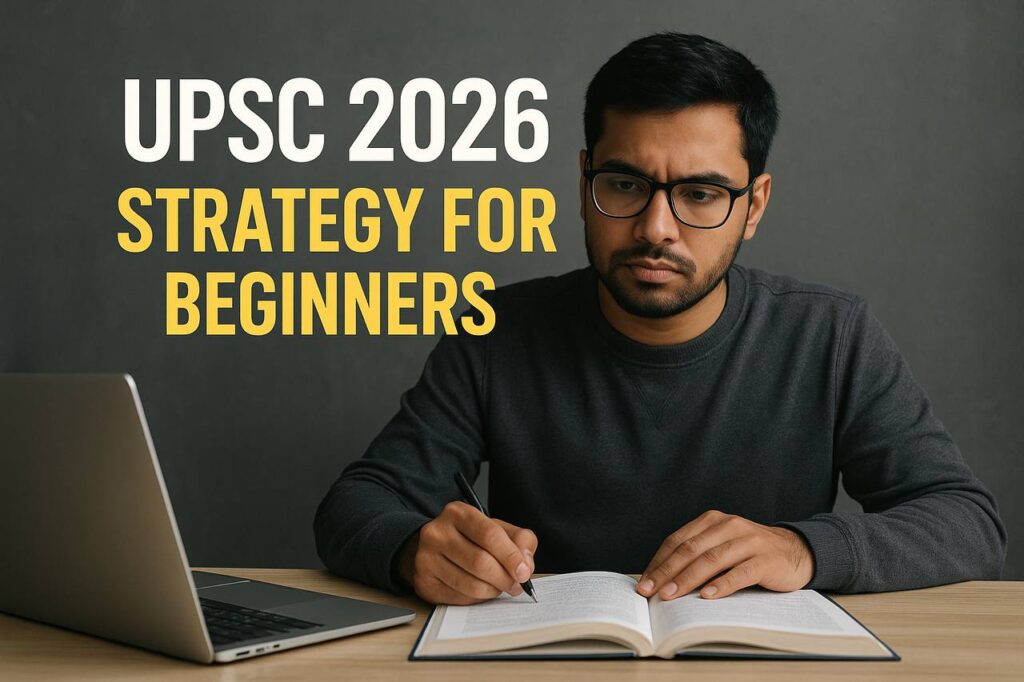 UPSC 2026 preparation strategy for beginners with books and notes on desk